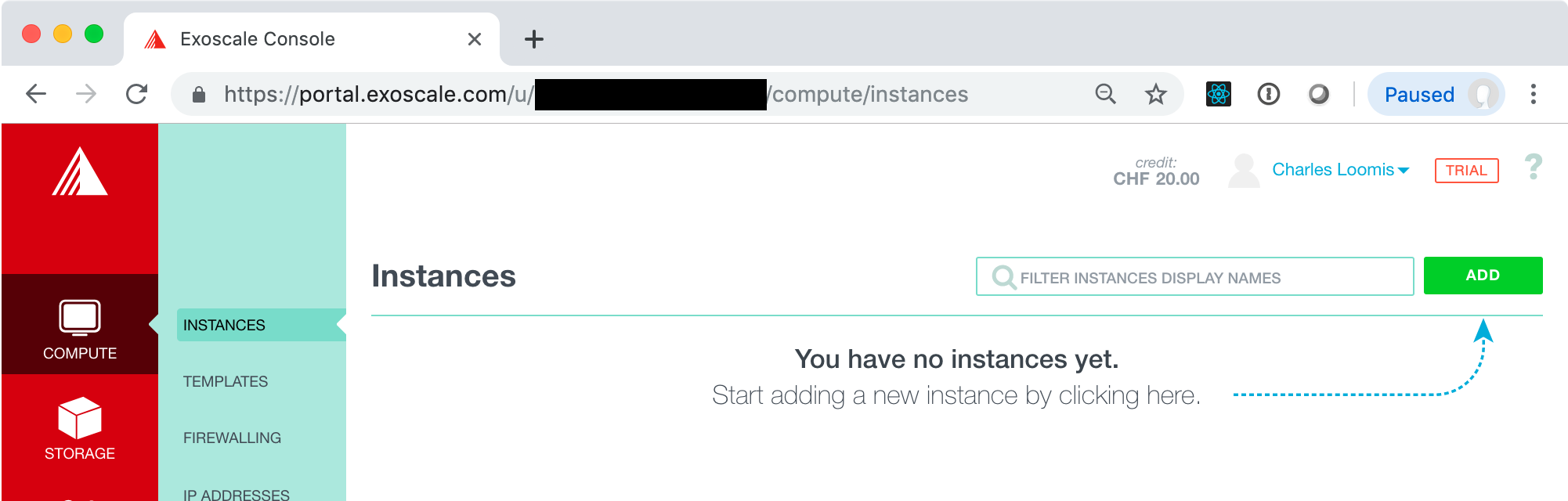 Exoscale Instances Tab