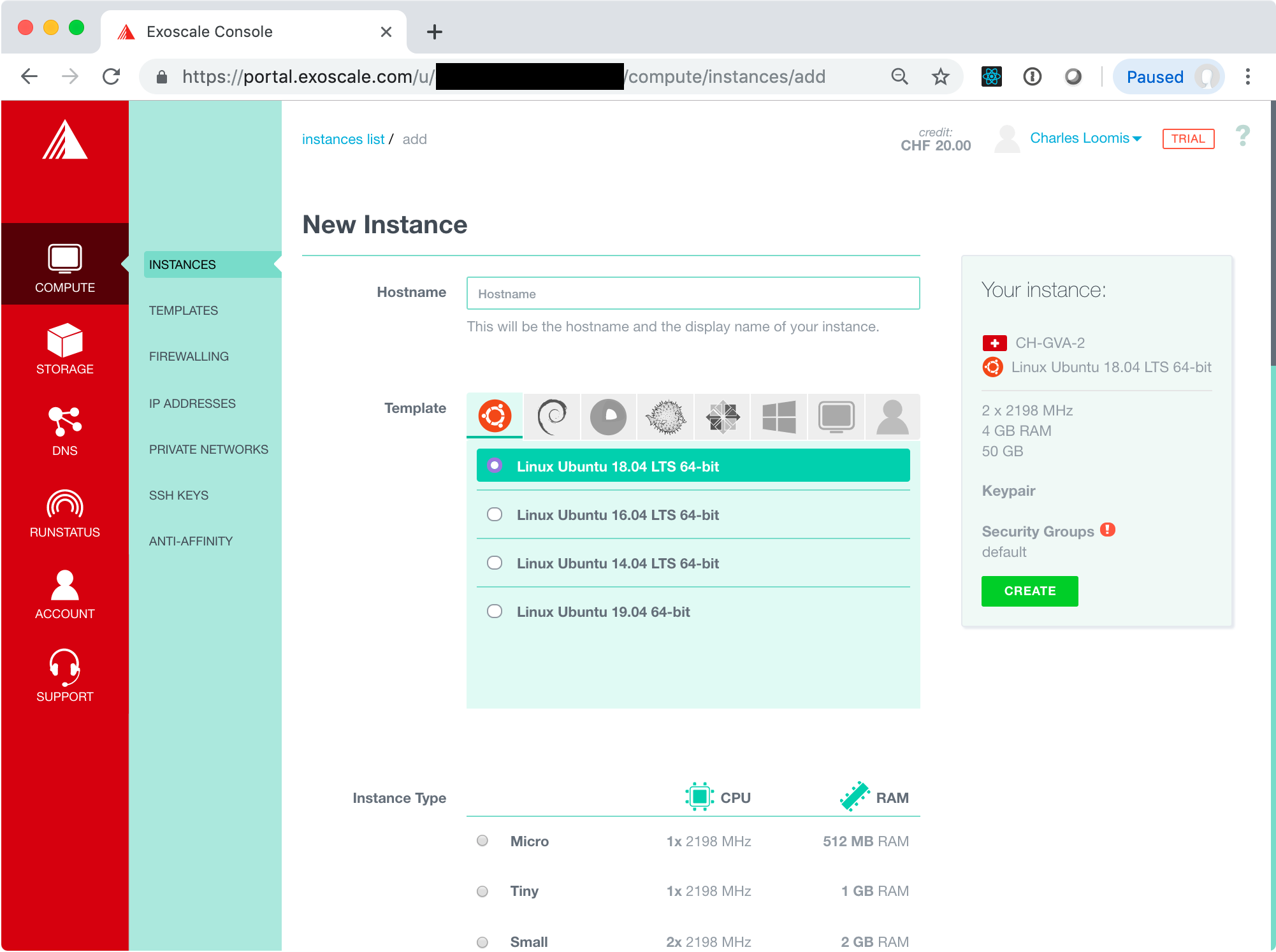 Exoscale Instance Form